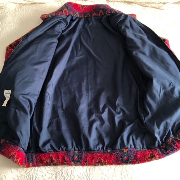 Vintage Irving Nadler fleece jacket - size 11/12 - red blue pattern lined coat - Picture 8 of 14